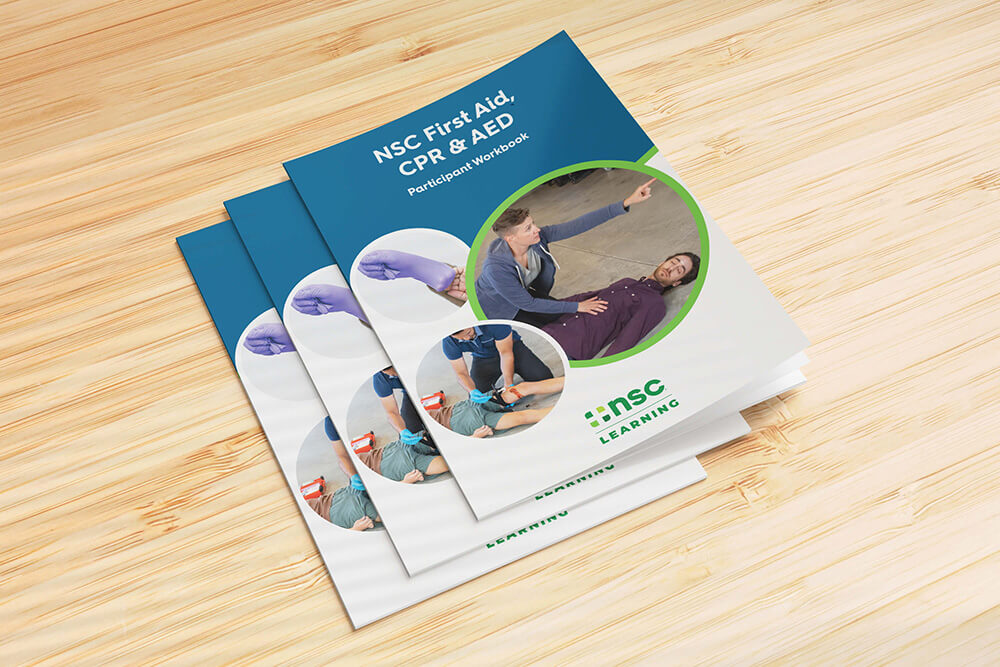 NSC First Aid, CPR and AED Student Workbook 8th Edition print book for first aid, CPR, and AED training courses.