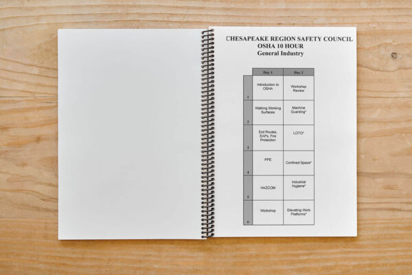 OSHA 10 Hour Student Workbook - General Industry