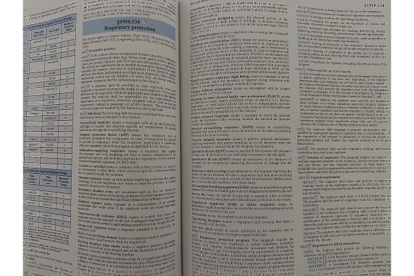 OSHA 29 CFR 1910 General Industry Regulations book open to the 1910.134 respiratory protection section.