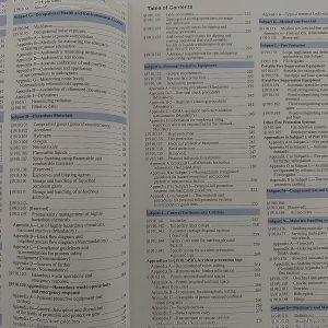 OSHA 29 CFR 1910 General Industry Regulations book open to the table of contents with selected safety standards.