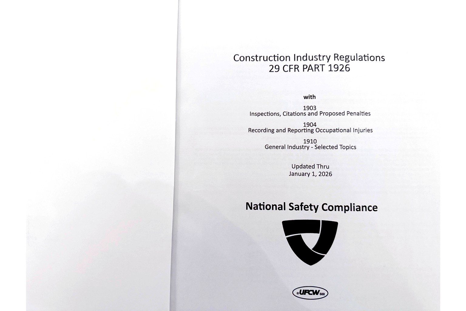 OSHA 29 CFR 1926 Construction Industry Regulations book title page updated through January 1, 2026.